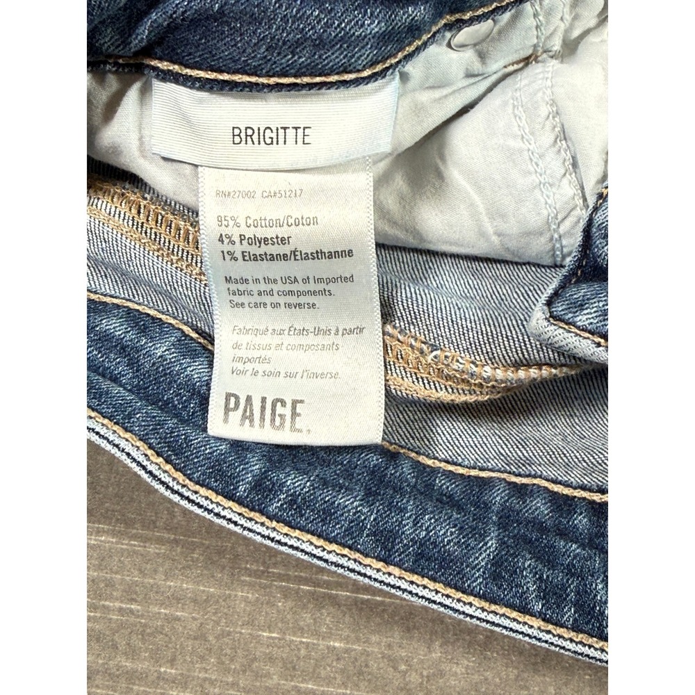 Paige Womens Distressed Straight Leg Jeans Brigitte Medium Wash Blue Denim - Picture 10 of 14